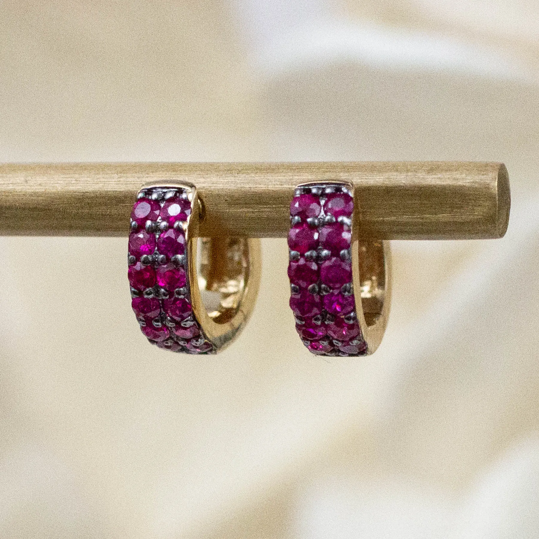 14K Ruby Micro Pave Huggie Hoops