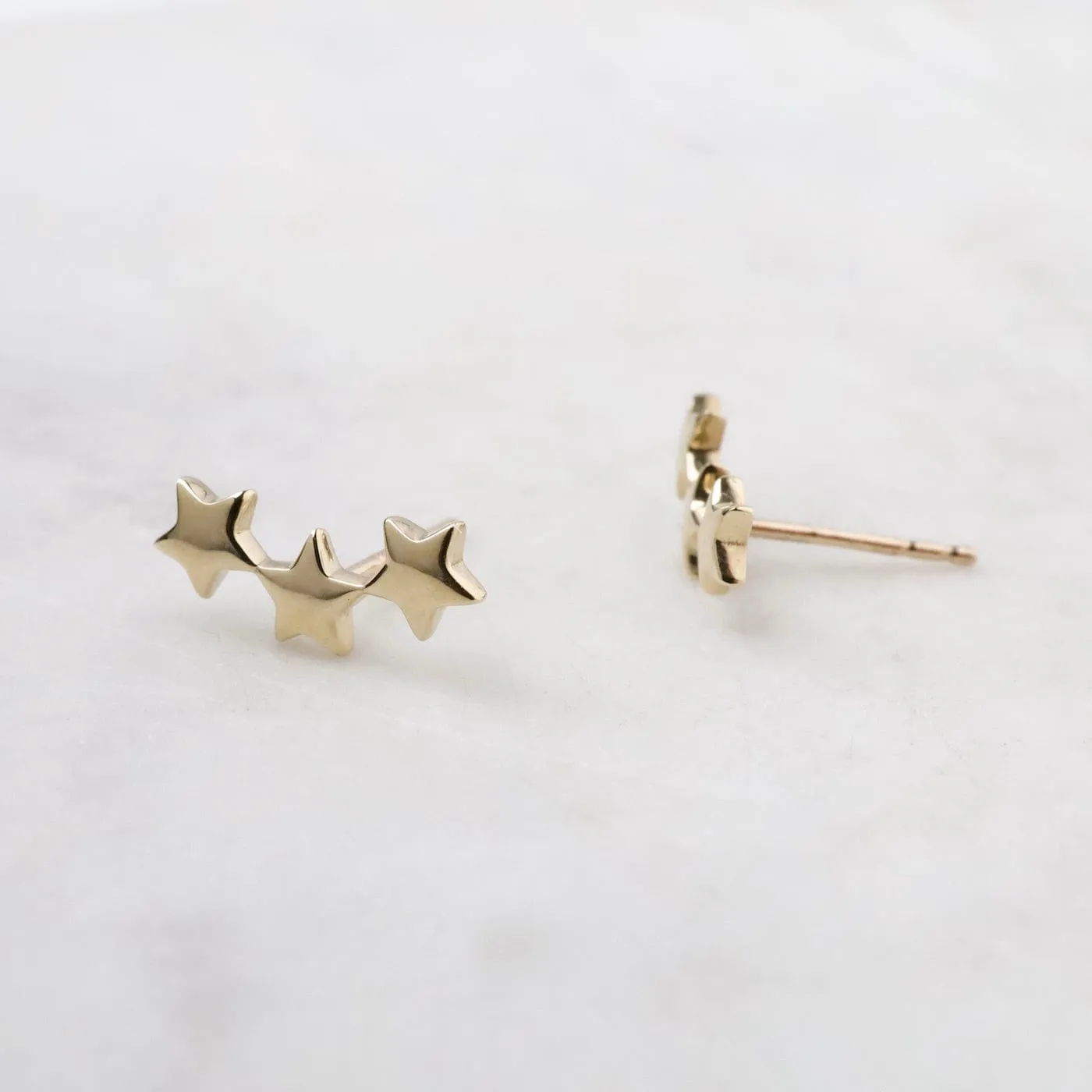 14k Yellow Gold 3 Stars Studs
