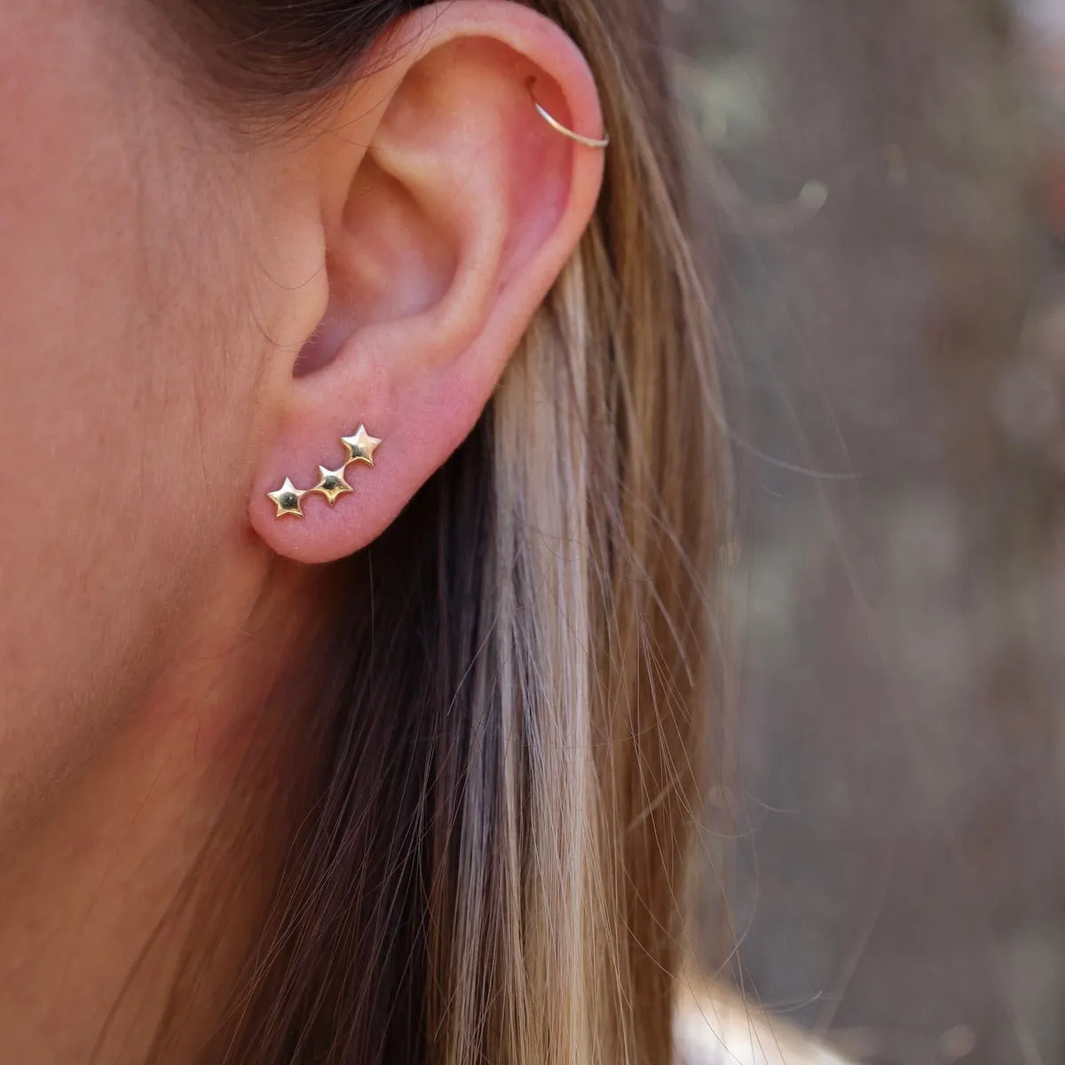14k Yellow Gold 3 Stars Studs