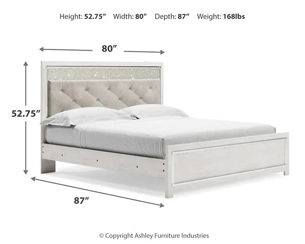 Altyra King Upholstered Panel Bed, Dresser, Mirror, and Nightstand