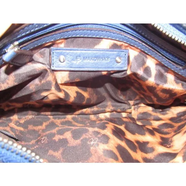 B Makowsky Denim Blue With Bold Chrome Accents Leather Cross Body Bag