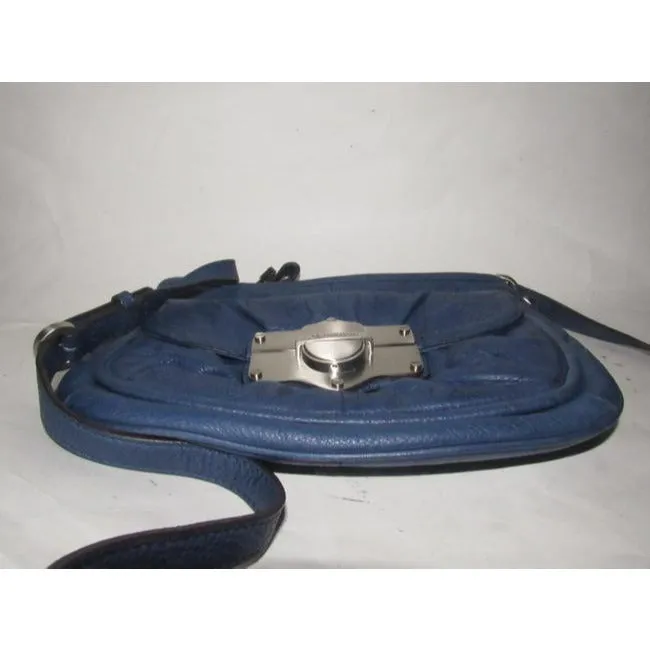 B Makowsky Denim Blue With Bold Chrome Accents Leather Cross Body Bag