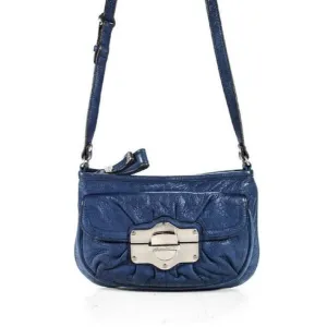 B Makowsky Denim Blue With Bold Chrome Accents Leather Cross Body Bag