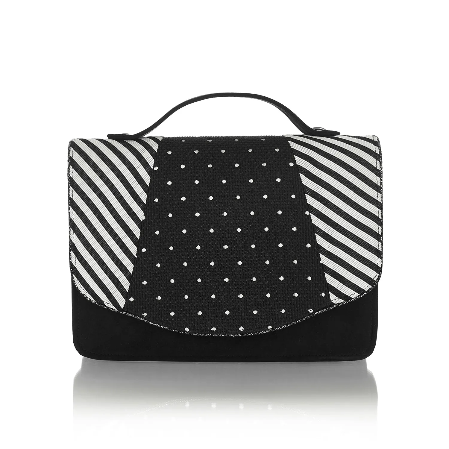 Belfast Black Stripe Satchel Mini Briefcase Bag (Matches Ophelia Mid-Heels) by Ruby Shoo