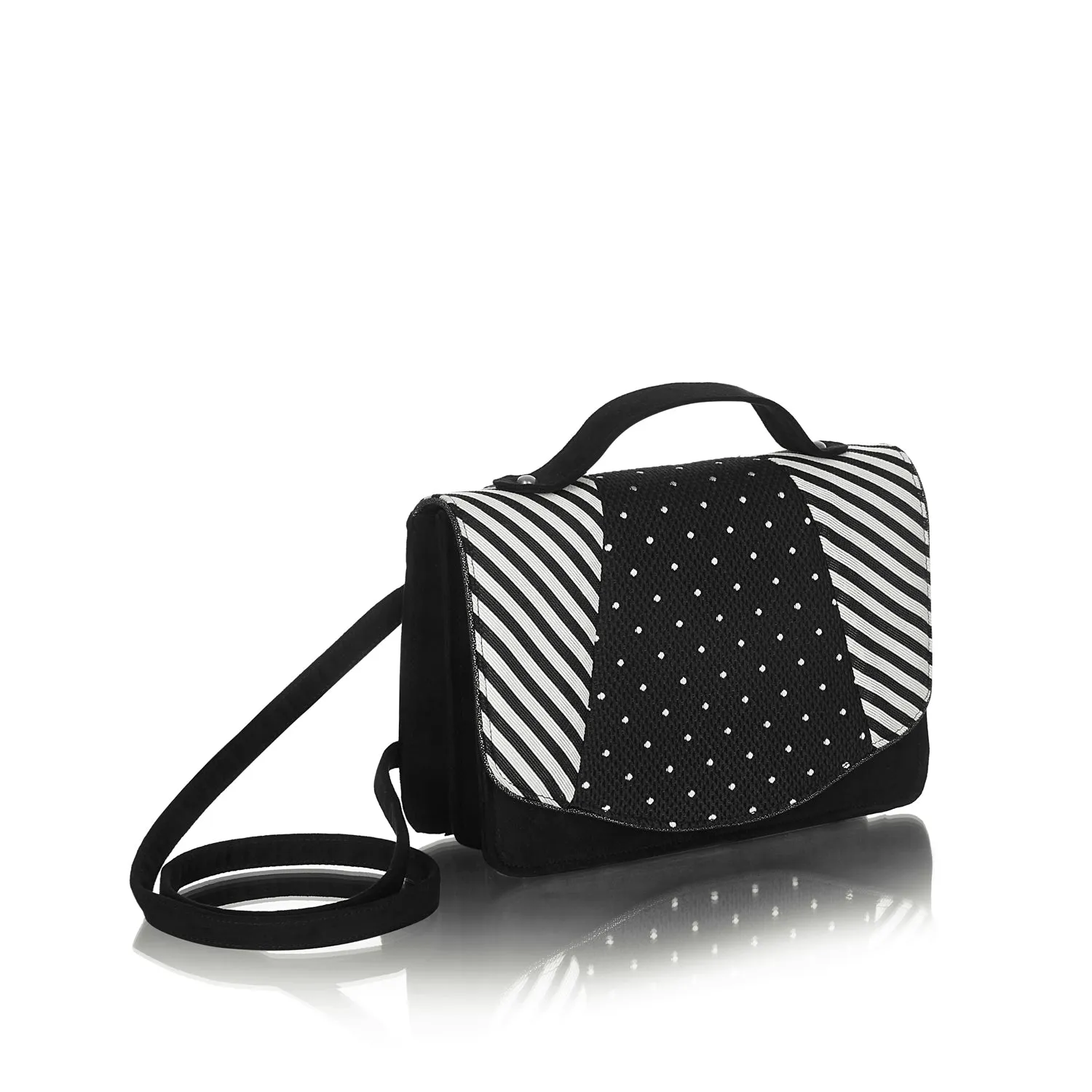 Belfast Black Stripe Satchel Mini Briefcase Bag (Matches Ophelia Mid-Heels) by Ruby Shoo