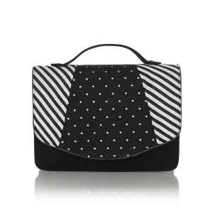 Belfast Black Stripe Satchel Mini Briefcase Bag (Matches Ophelia Mid-Heels) by Ruby Shoo
