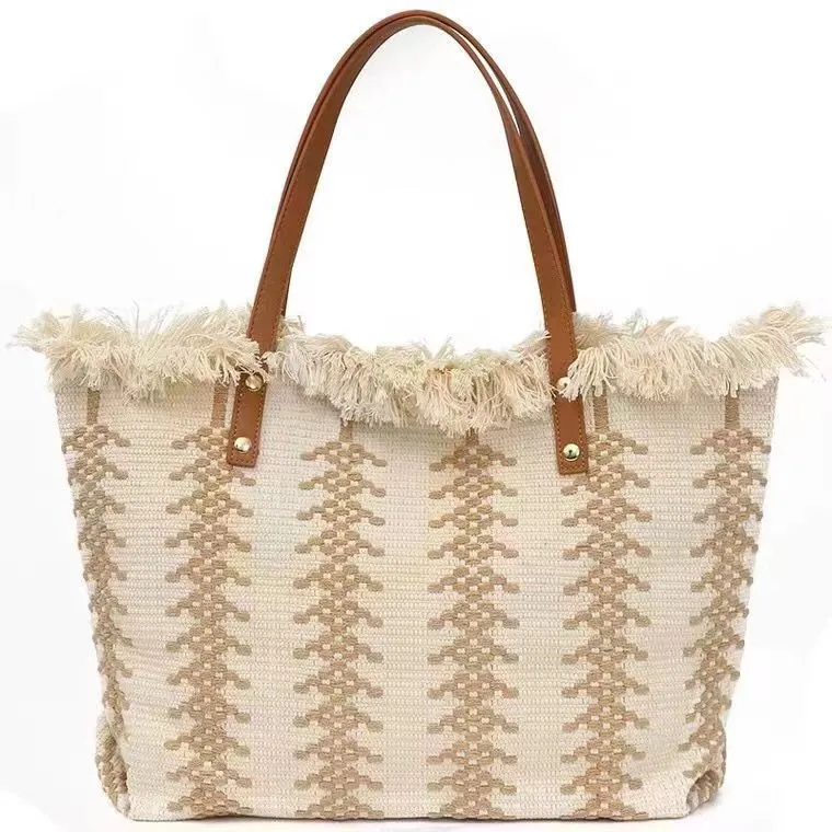 Bohemian canvas woven tote bag simple ethnic purse