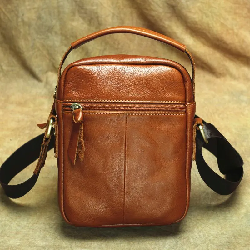 Brown Leather Men's Vertical Messenger Bag Side Bag Tablet Bag For Men