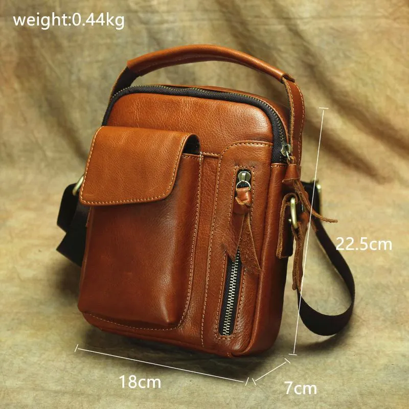 Brown Leather Men's Vertical Messenger Bag Side Bag Tablet Bag For Men