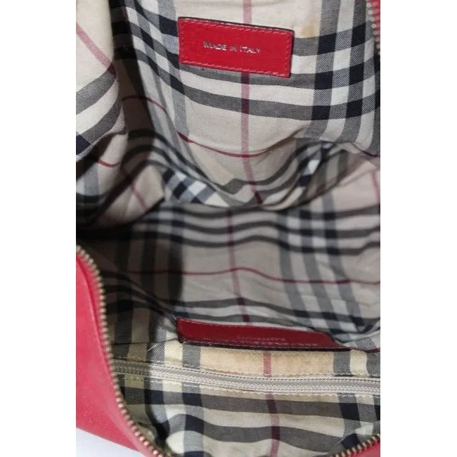 Burberry Pursesdesigner Purses Red Leather With Nova Check Lining Hobo Bag
