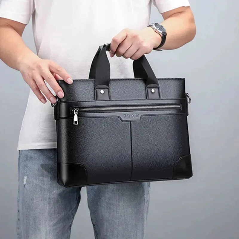 Business Leather Men's Briefcase Fashion Men's Handbag Office Men's Shoulder Bag 14 Inch Laptop Bag