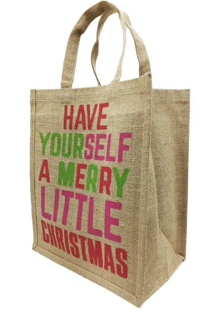 Buy Jute Wine Bag Online | Christmas Gift Wine Compartment Bag | "A Merry Little Christmas" - Bag (6 Compartment) | Folk