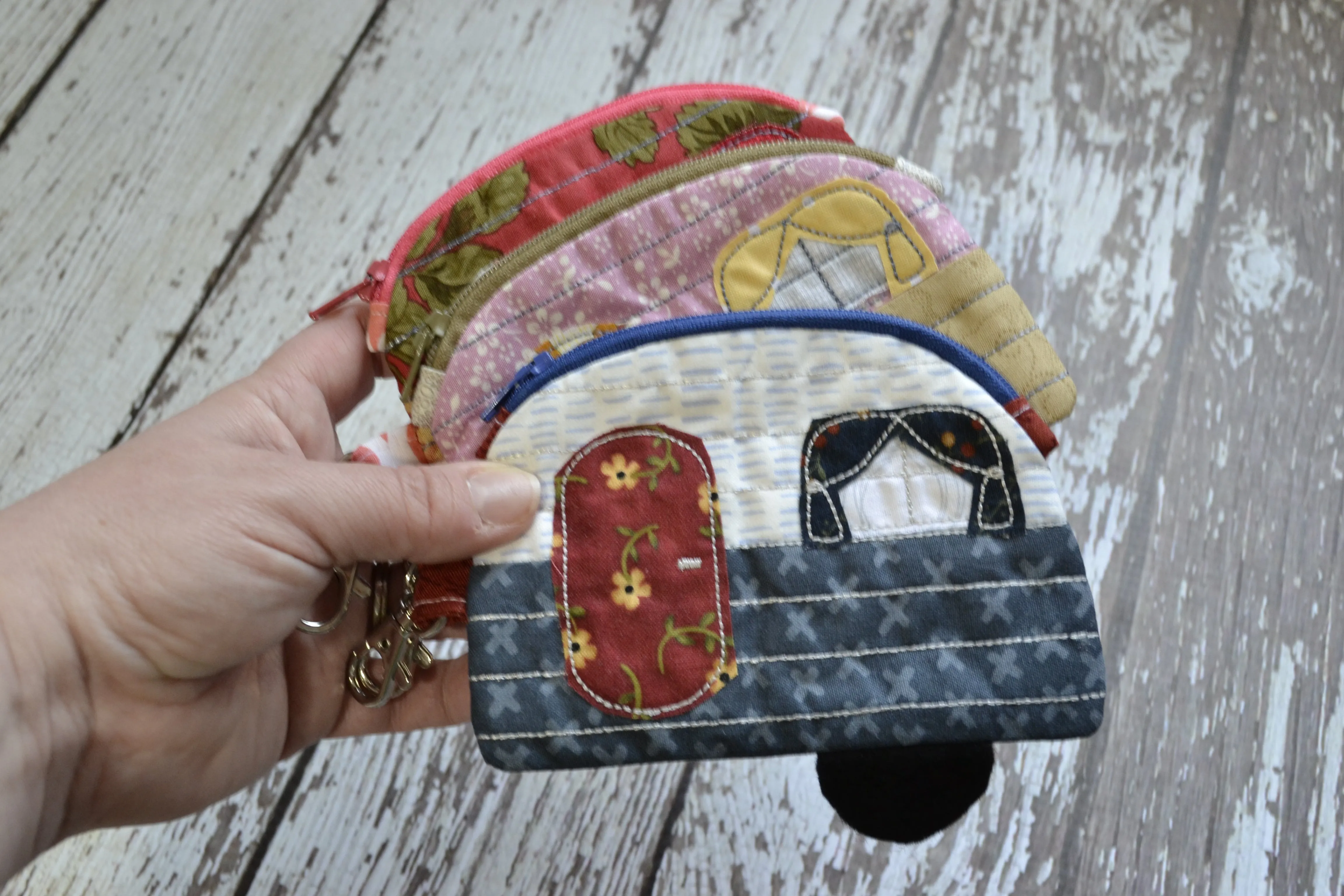 Camper Shaped Coin Purse -Re-Purposed Fabric - Group T - (3)