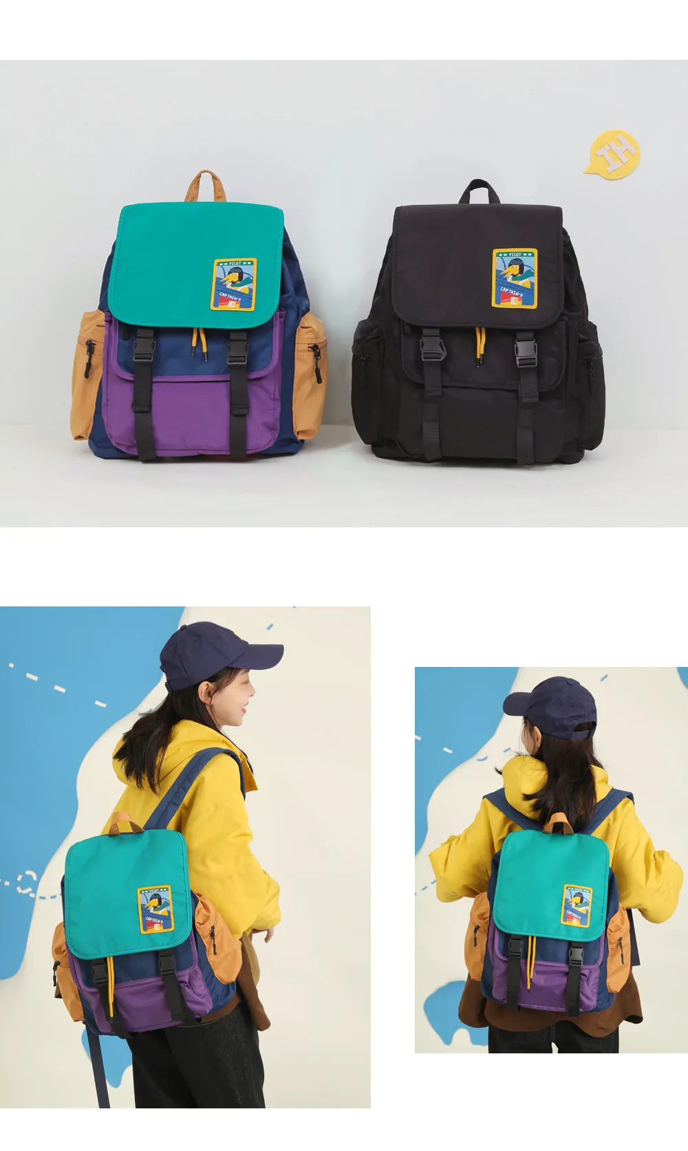 Casual Cute Big Dinosaur Pilot Colour Block Backpack