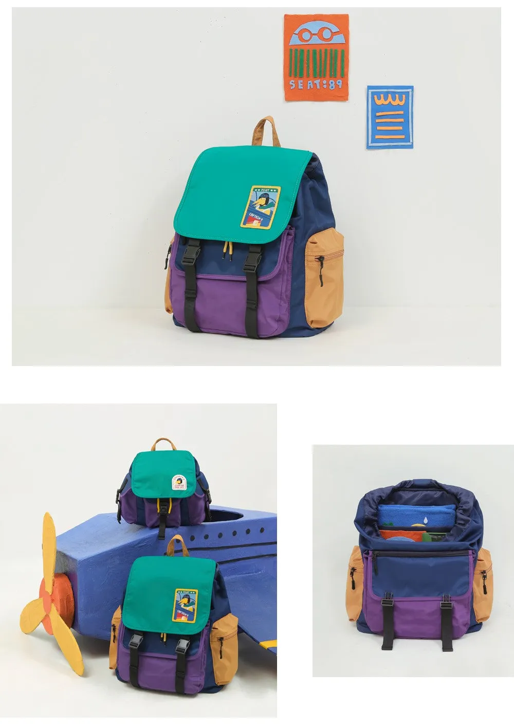 Casual Cute Big Dinosaur Pilot Colour Block Backpack