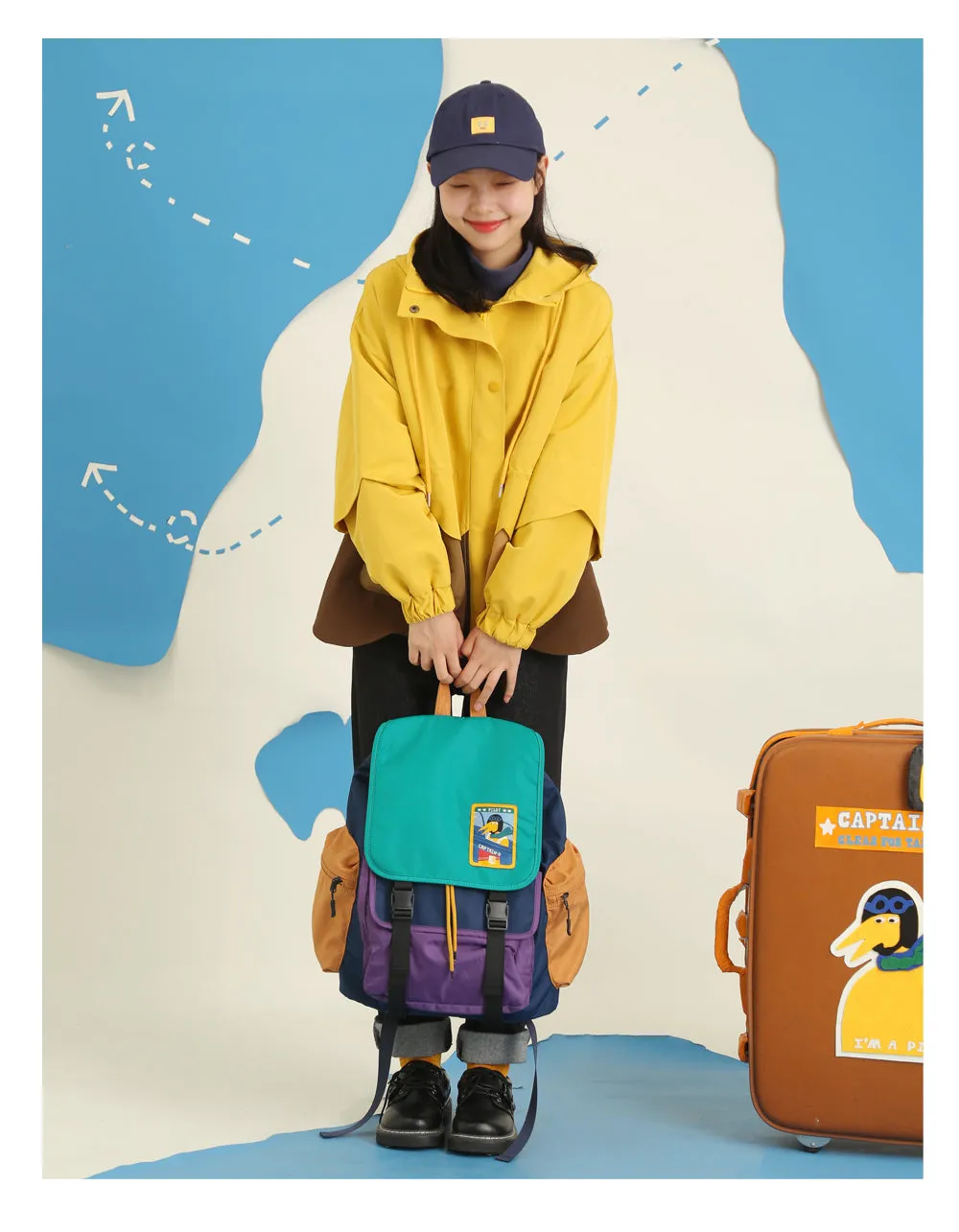Casual Cute Big Dinosaur Pilot Colour Block Backpack