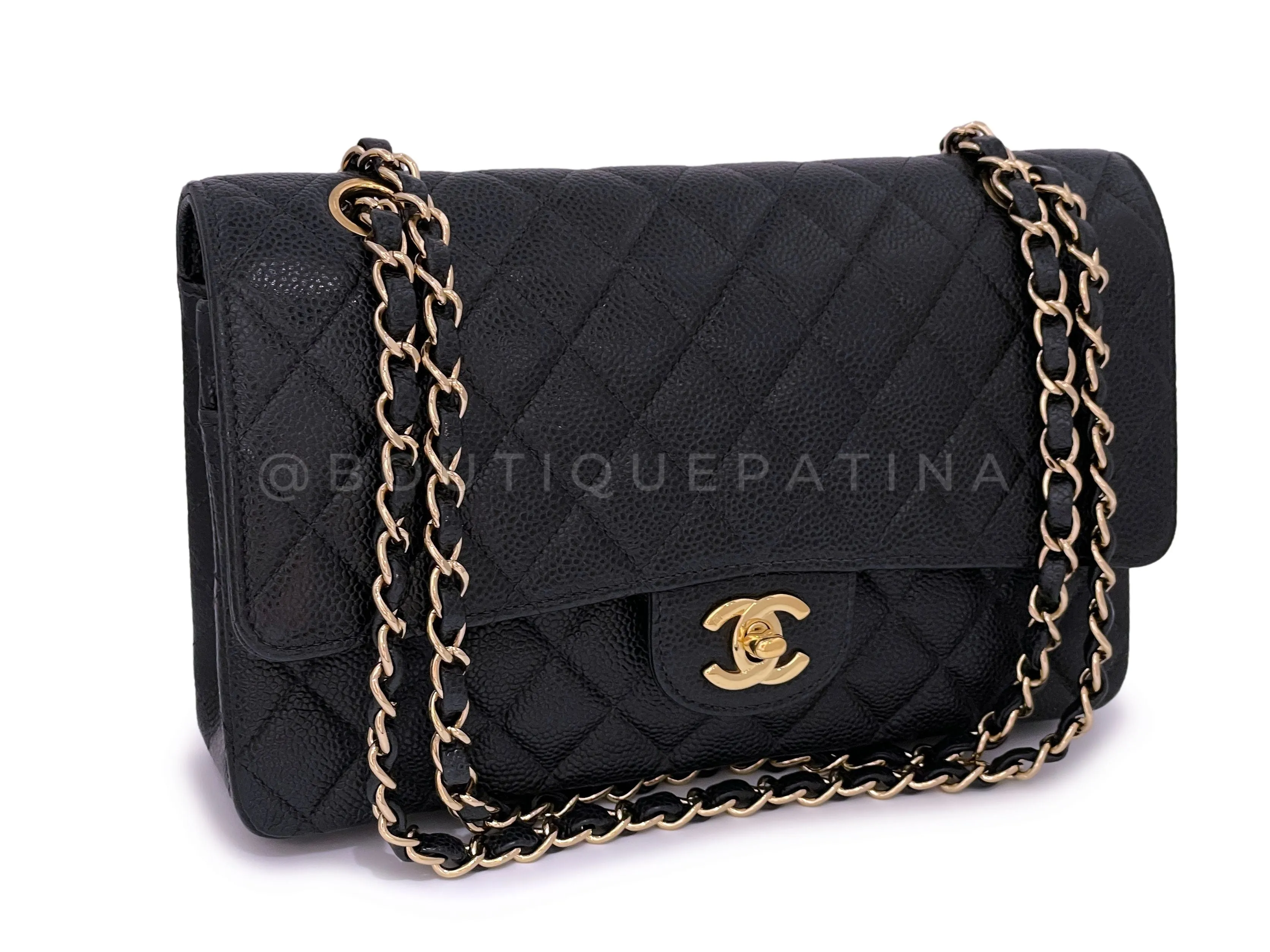 Chanel 2002 Vintage Black Caviar Medium Classic Double Flap Bag 24k GHW