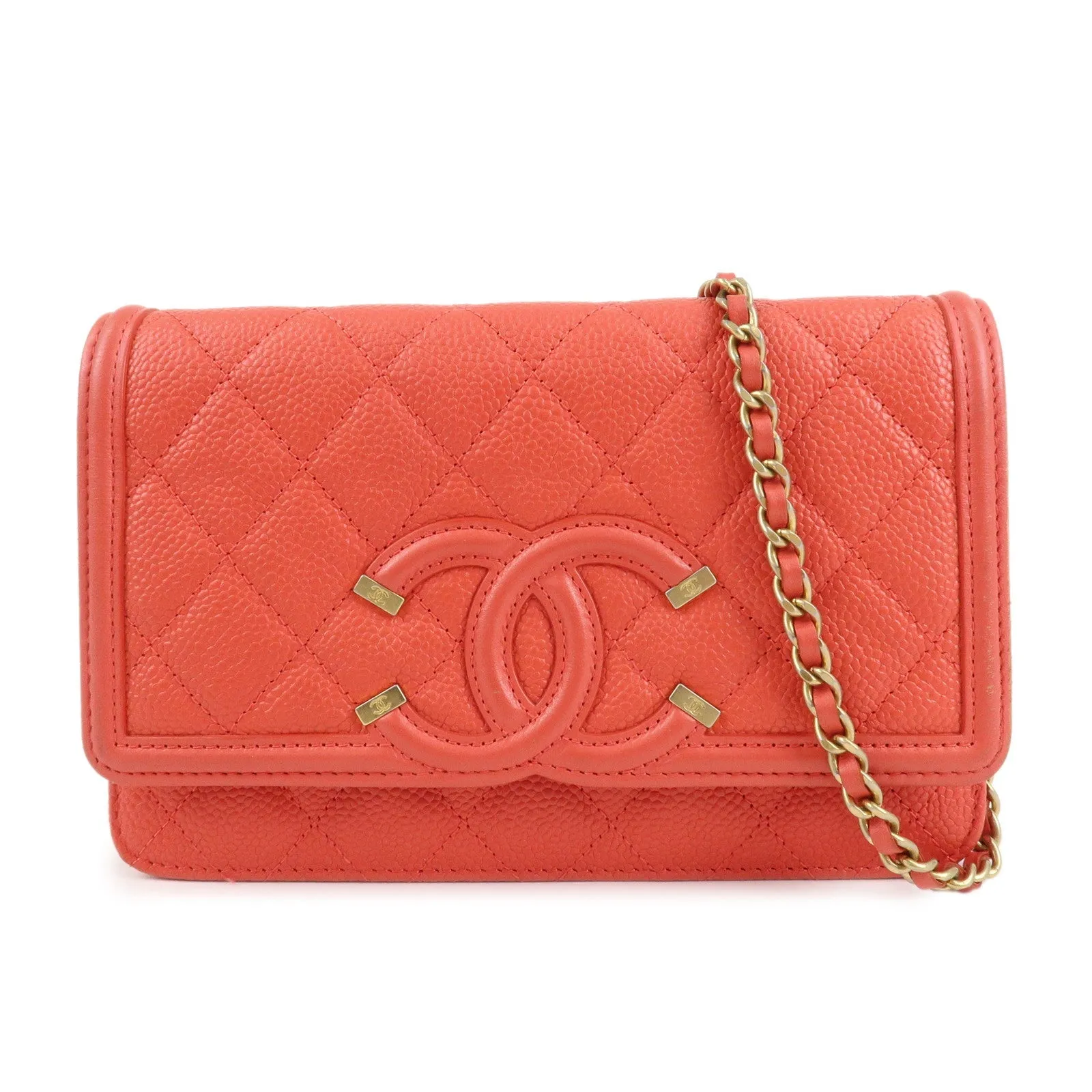 CHANEL CC Filigree Matelasse Caviar Skin Chain Shoulder Bag A84451 Used