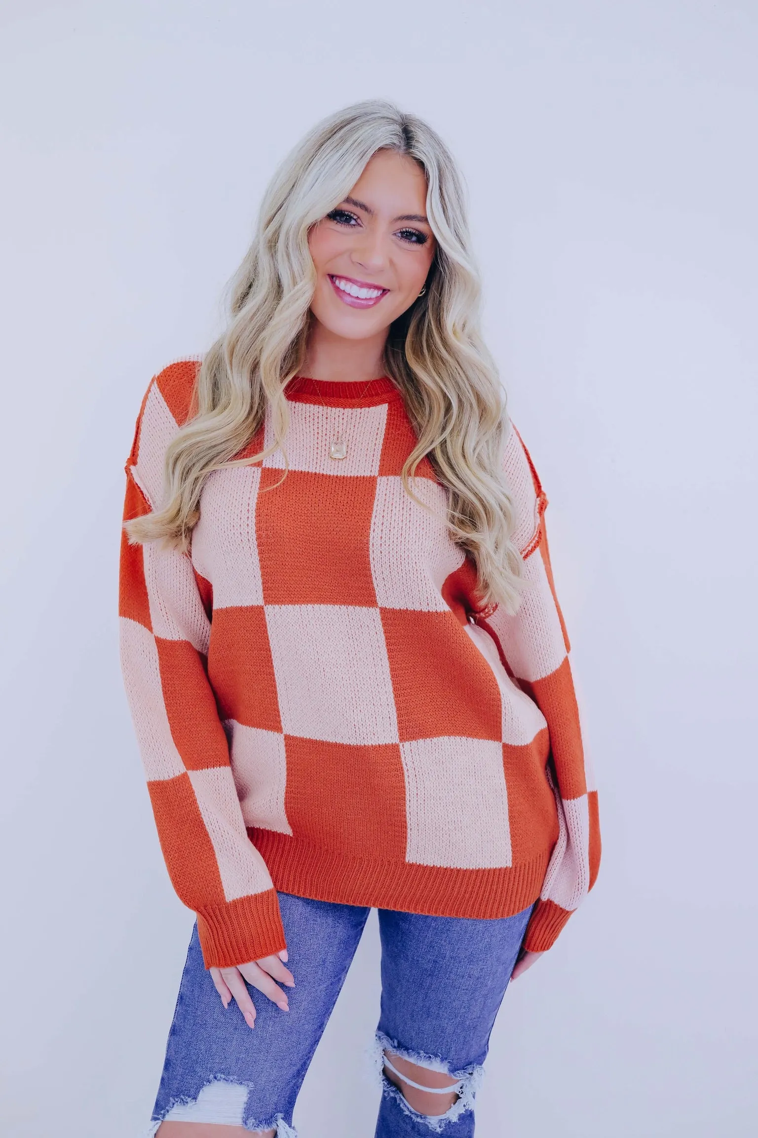 Charming Checkered Knit Sweater - 2 Colors