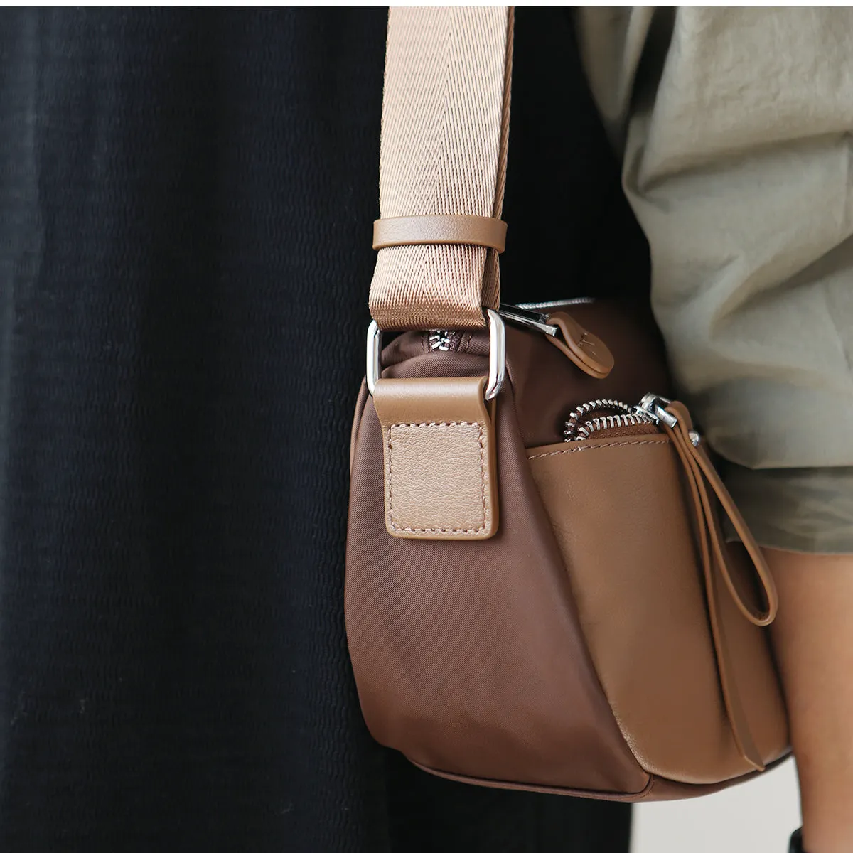 Chic Womens Black Nylon Crossbody Bag With Leather Small Shoulder Bags For Women