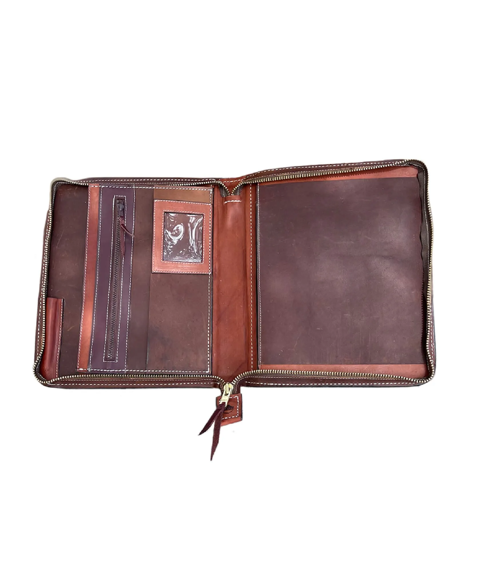 Cowboy Briefcase toast leather oak leaf tooling with background paint