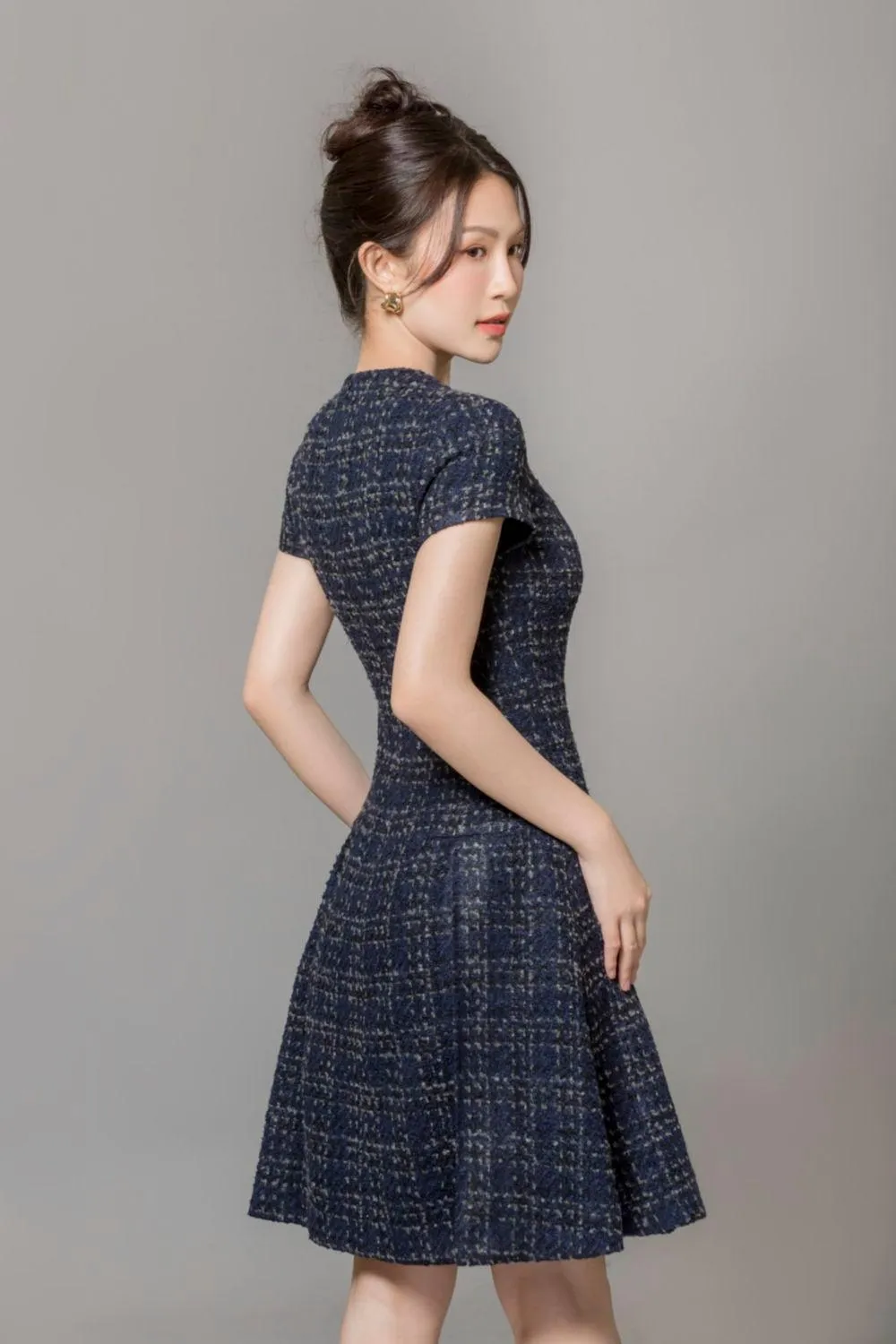 Dulce A-line Round Neck Tweed Above The Knee Dress