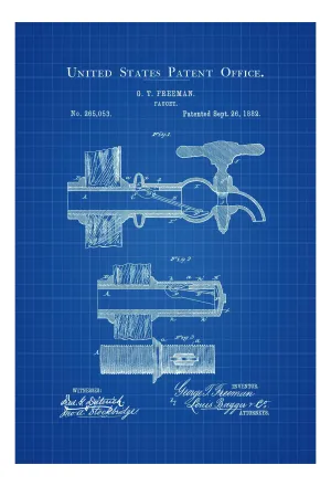 Faucet Patent Print 1882 - Wall Decor, Blueprint Poster Wall Art, Gardening Art, Yard Work, Vintage Tool, Kitchen Art, Water Patent, Faucet
