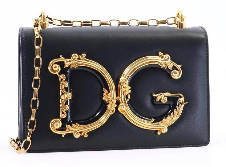 Girls Barocco Leather Shoulder Bag, Black