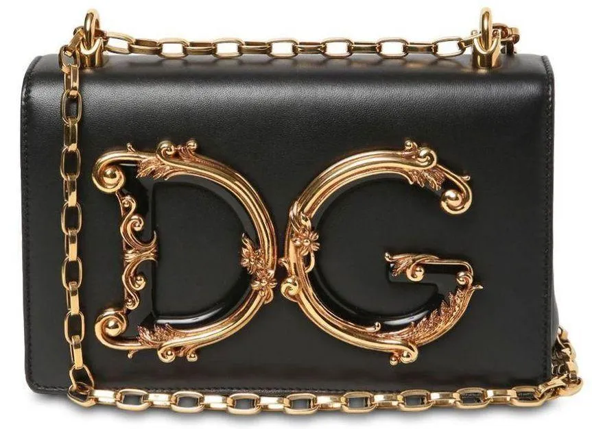 Girls Barocco Leather Shoulder Bag, Black