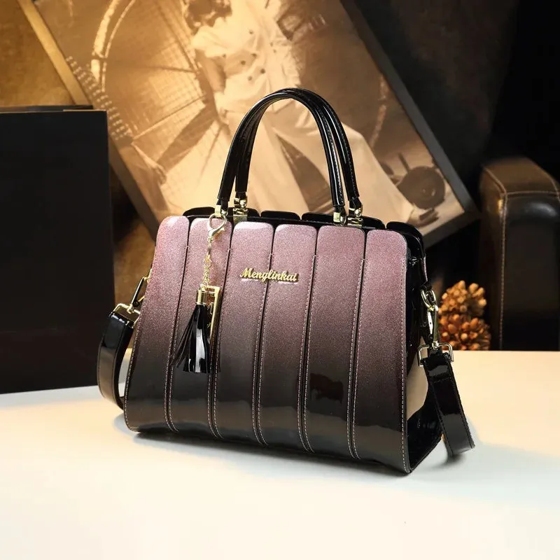Glossy Leather Satchel Hand Bags