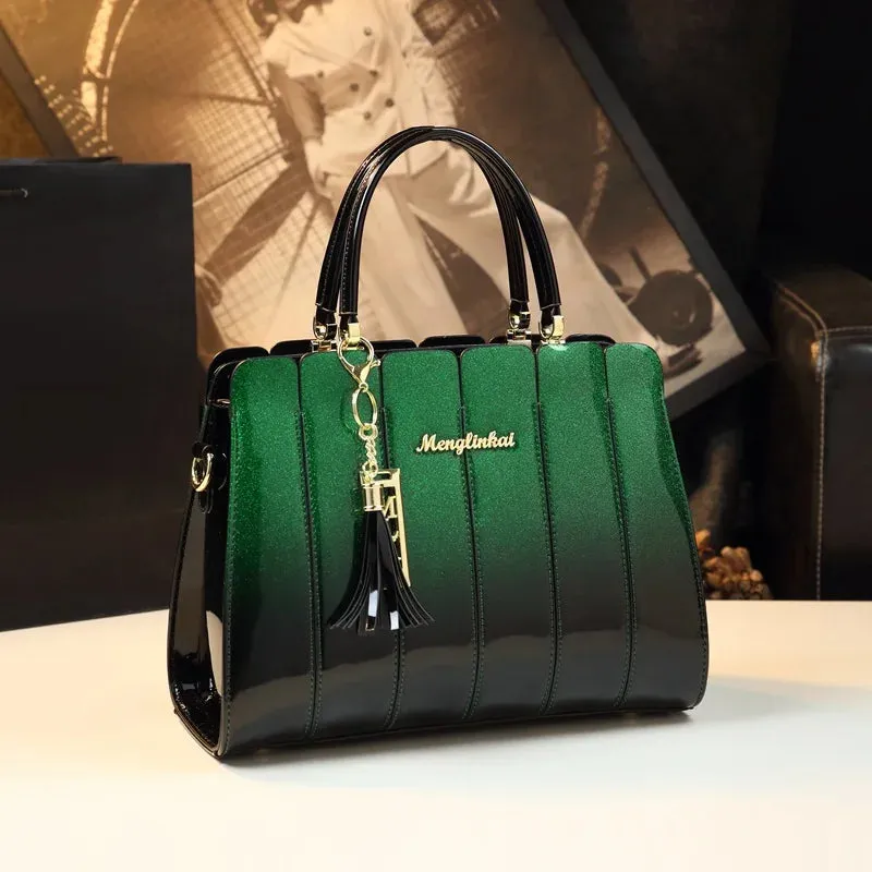 Glossy Leather Satchel Hand Bags