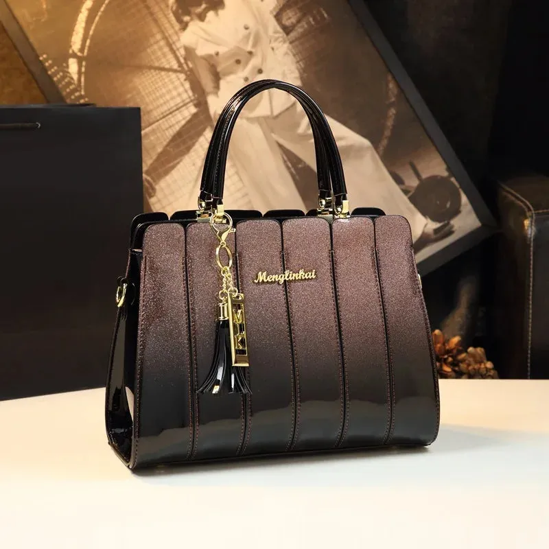 Glossy Leather Satchel Hand Bags