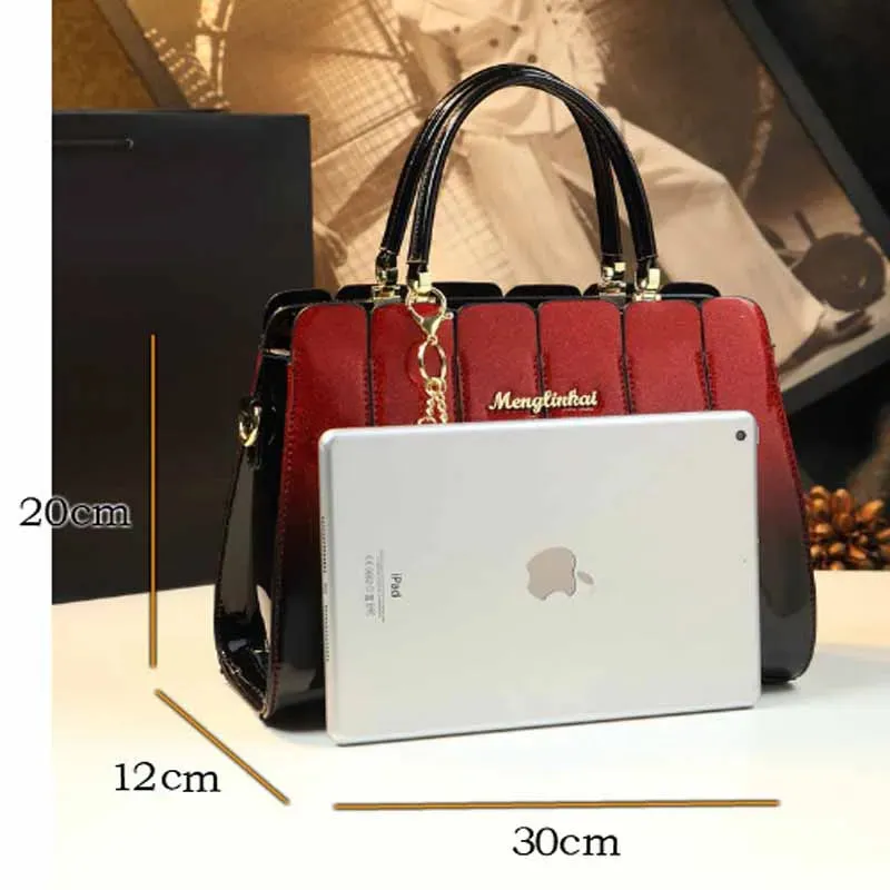 Glossy Leather Satchel Hand Bags