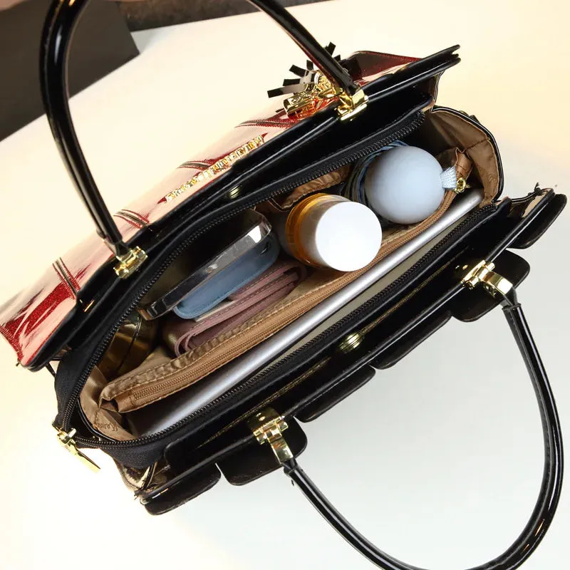Glossy Leather Satchel Hand Bags