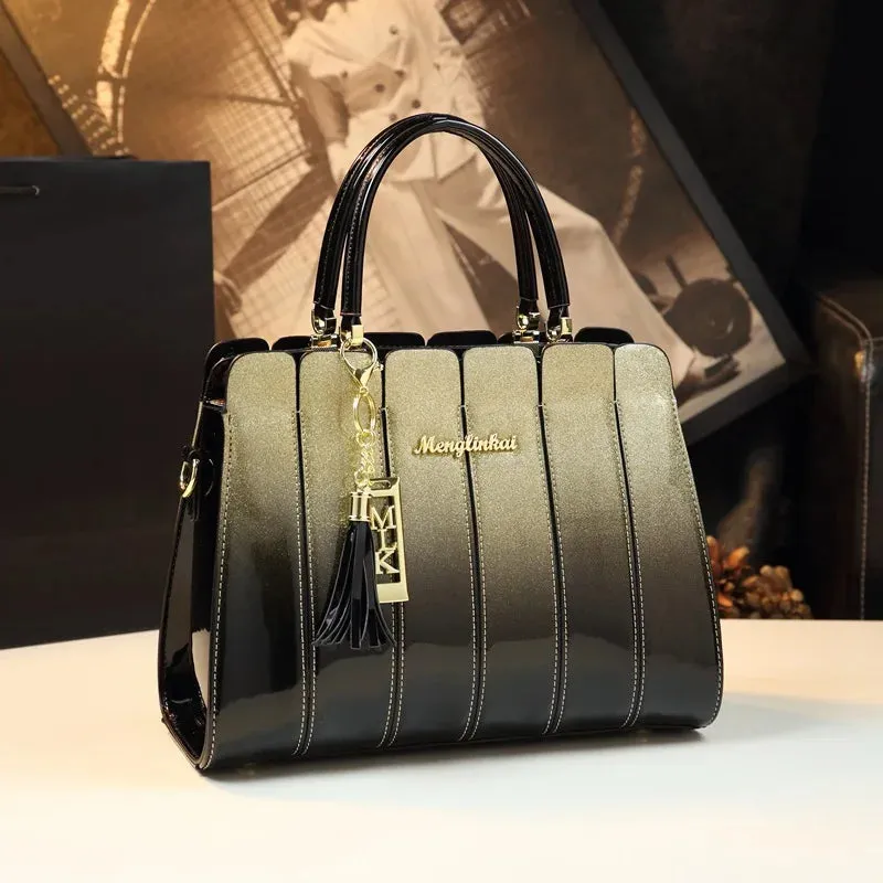 Glossy Leather Satchel Hand Bags
