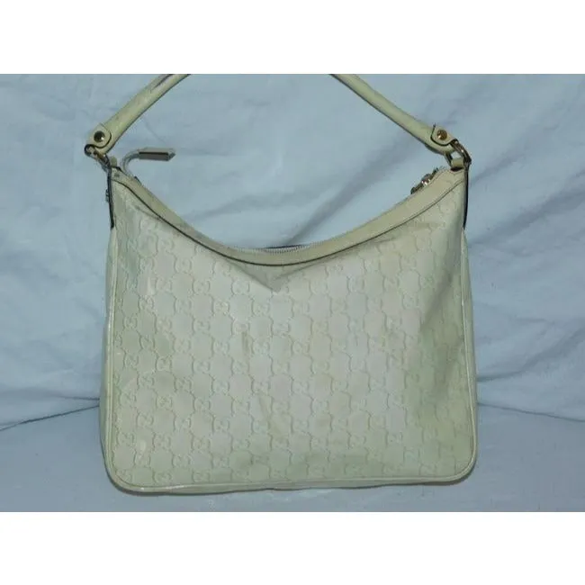 Gucci Abbey Vintage Yellow Large G Logo Print Patent Leather Hobo Bag