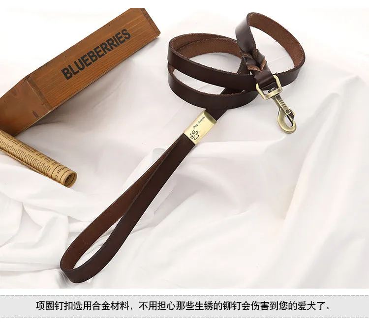 Handmade Cowhide Leather Dog Leash&Collar