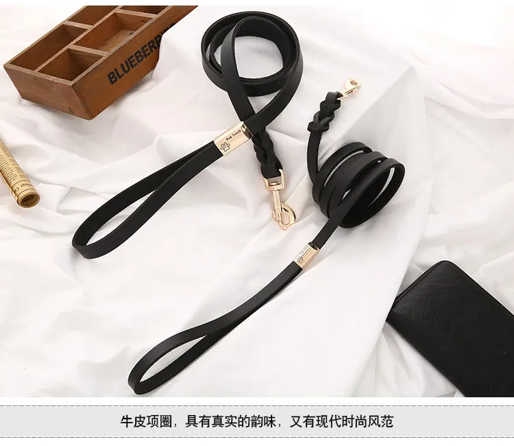 Handmade Cowhide Leather Dog Leash&Collar