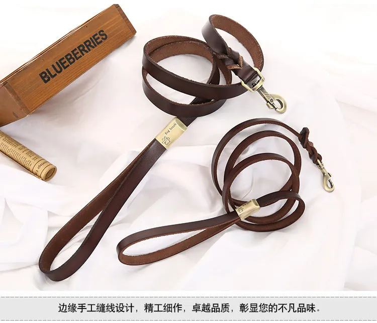 Handmade Cowhide Leather Dog Leash&Collar