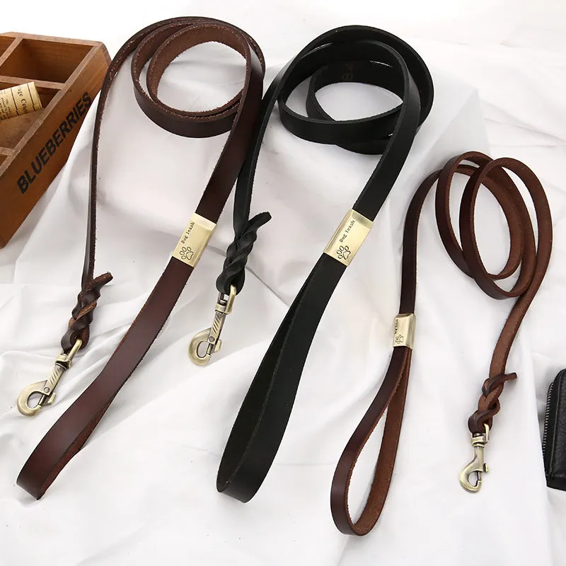Handmade Cowhide Leather Dog Leash&Collar