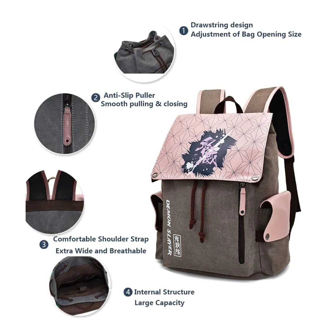 High Quality Tanjiro Canvas Backpack Nezuko Zenitsu Giyu Schoolbag Laptops Back Pack Large Capacity Travel Bag