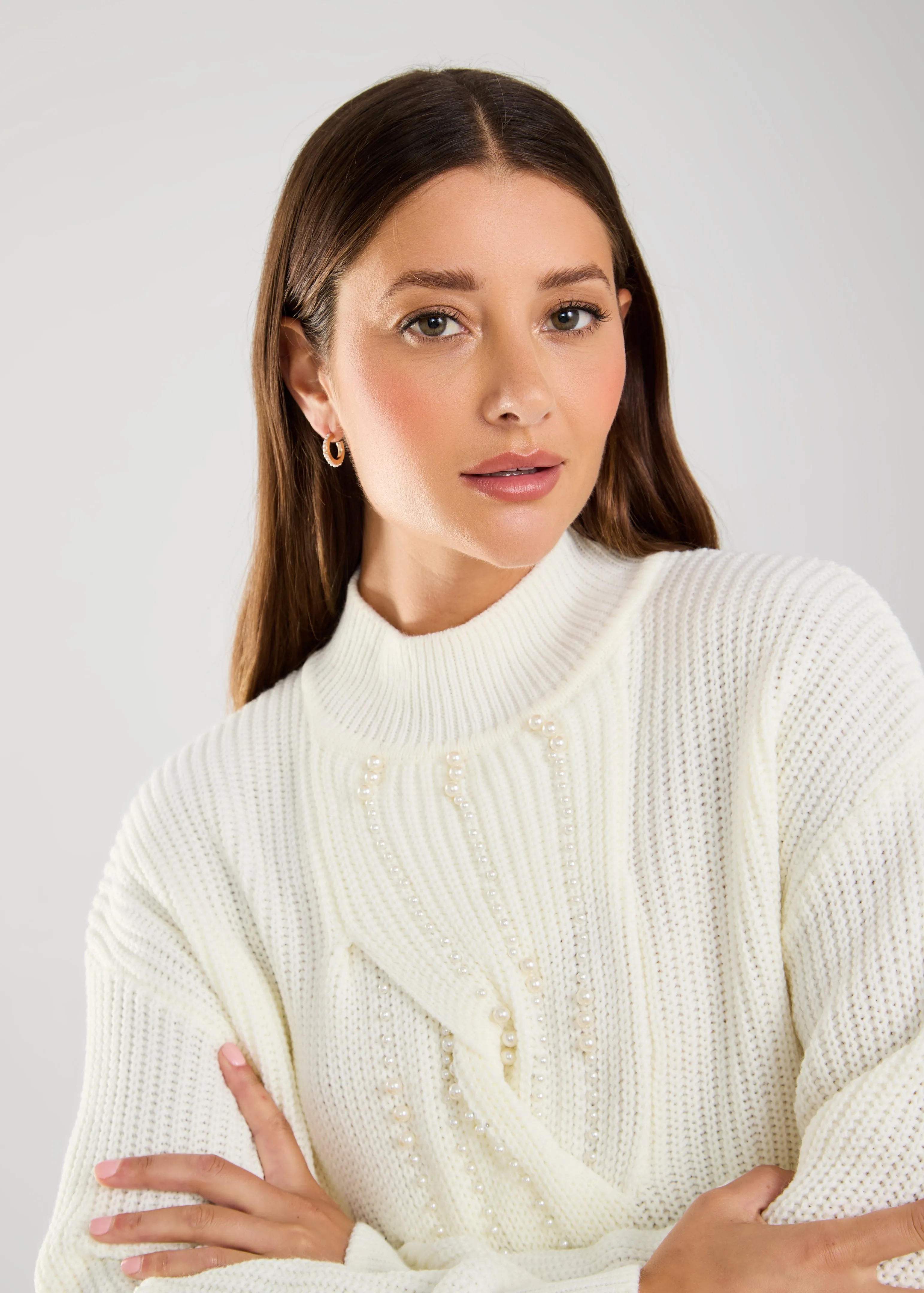 Long Sleeve Mock Embellished Sweater