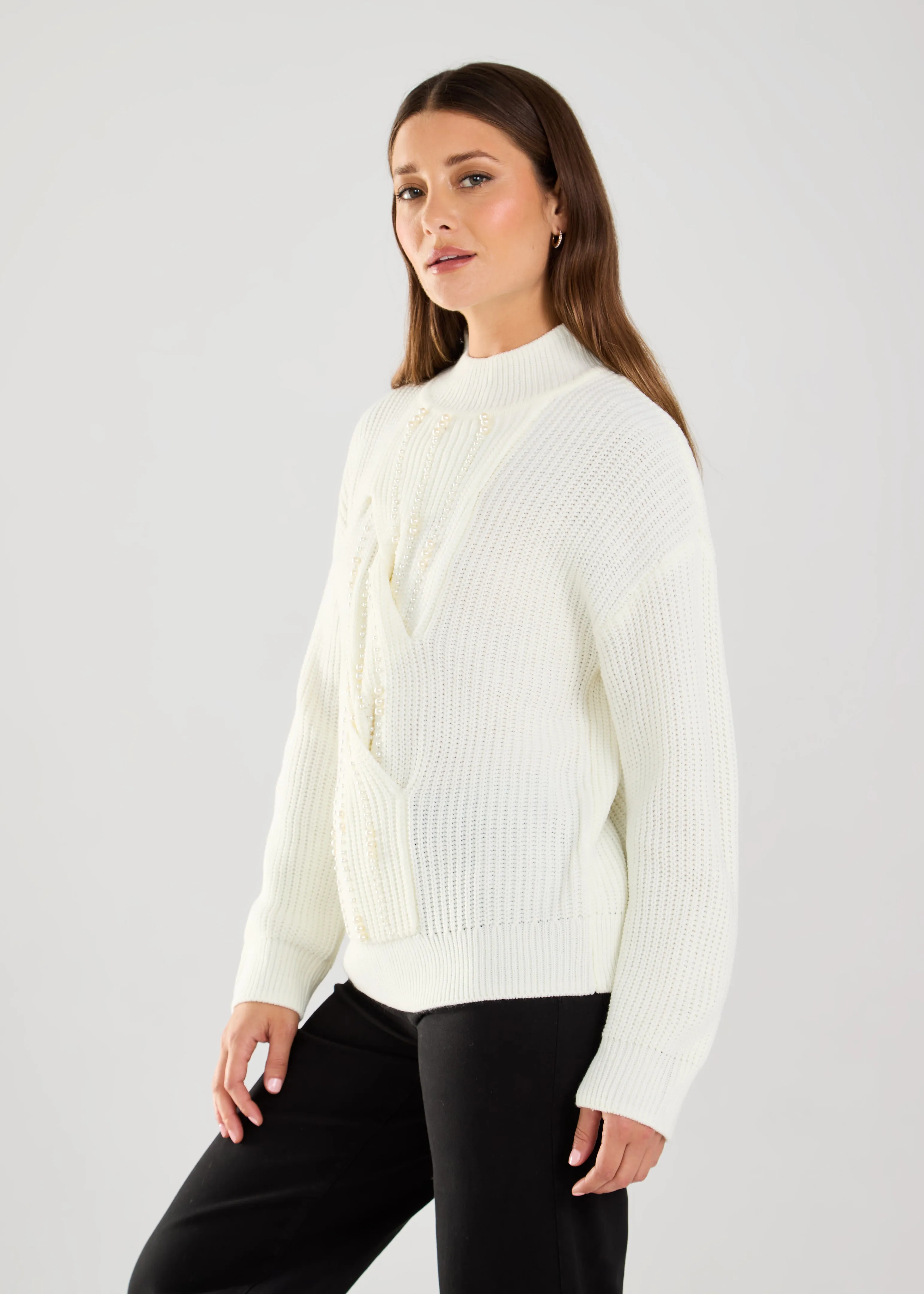 Long Sleeve Mock Embellished Sweater