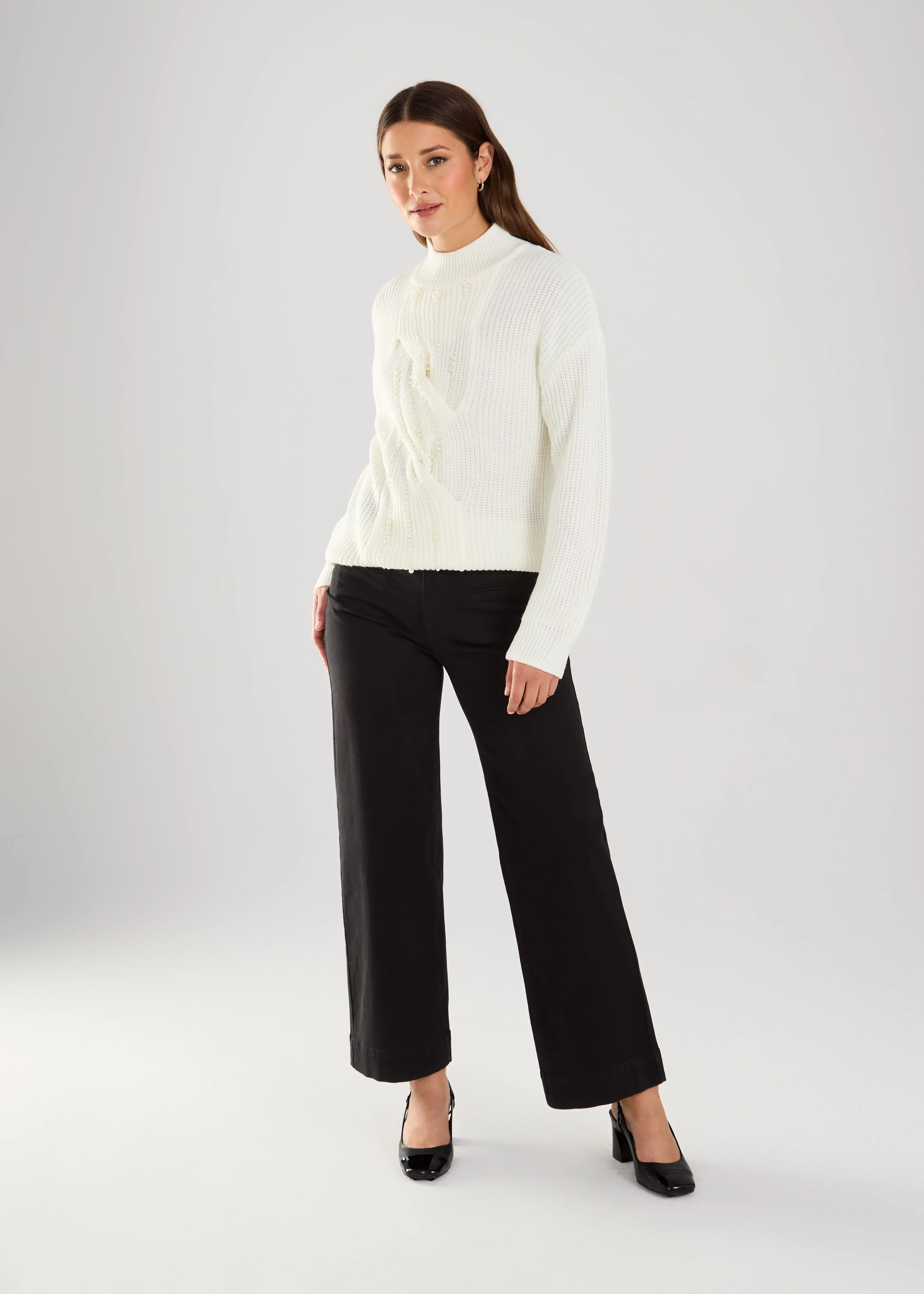 Long Sleeve Mock Embellished Sweater