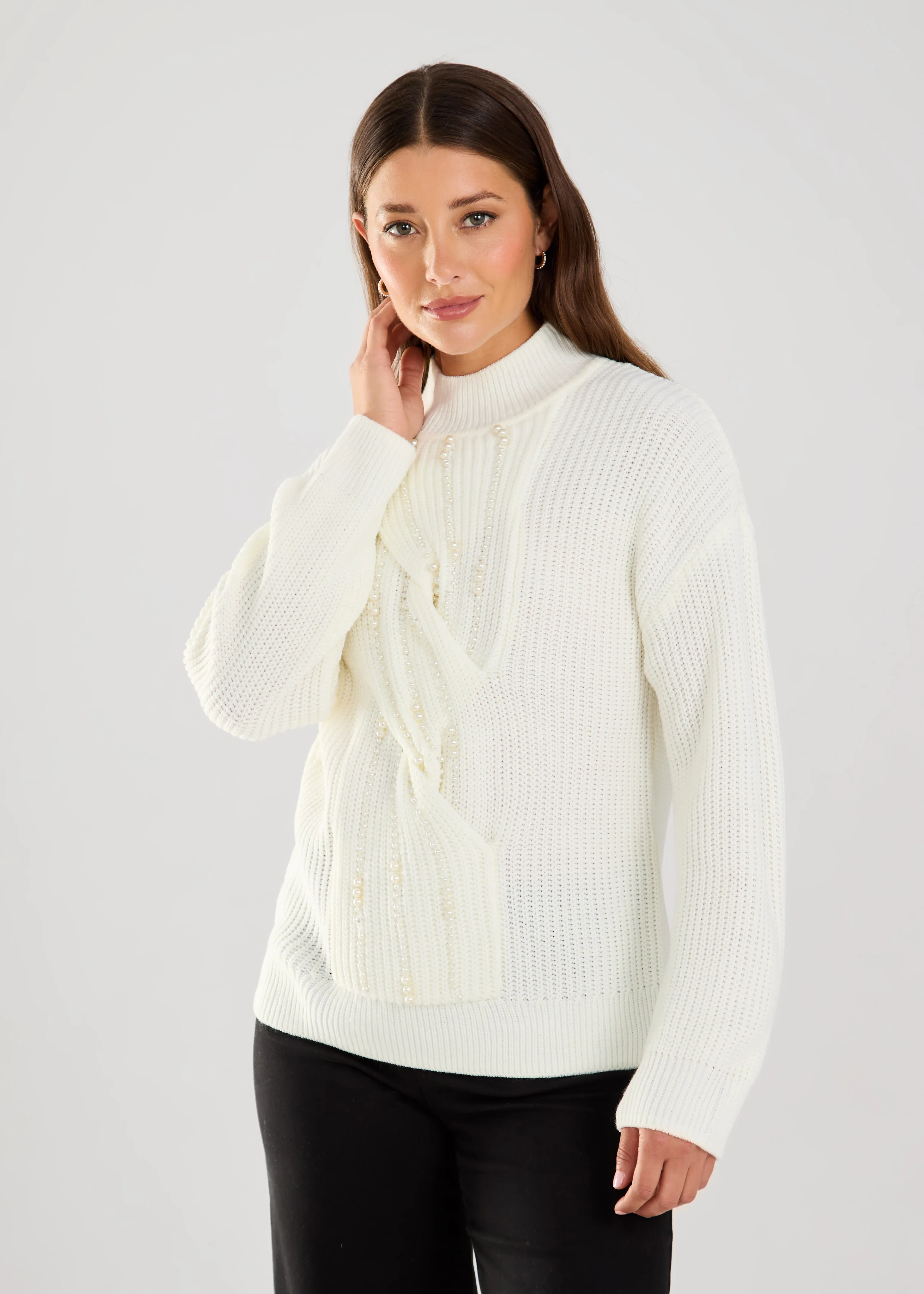 Long Sleeve Mock Embellished Sweater