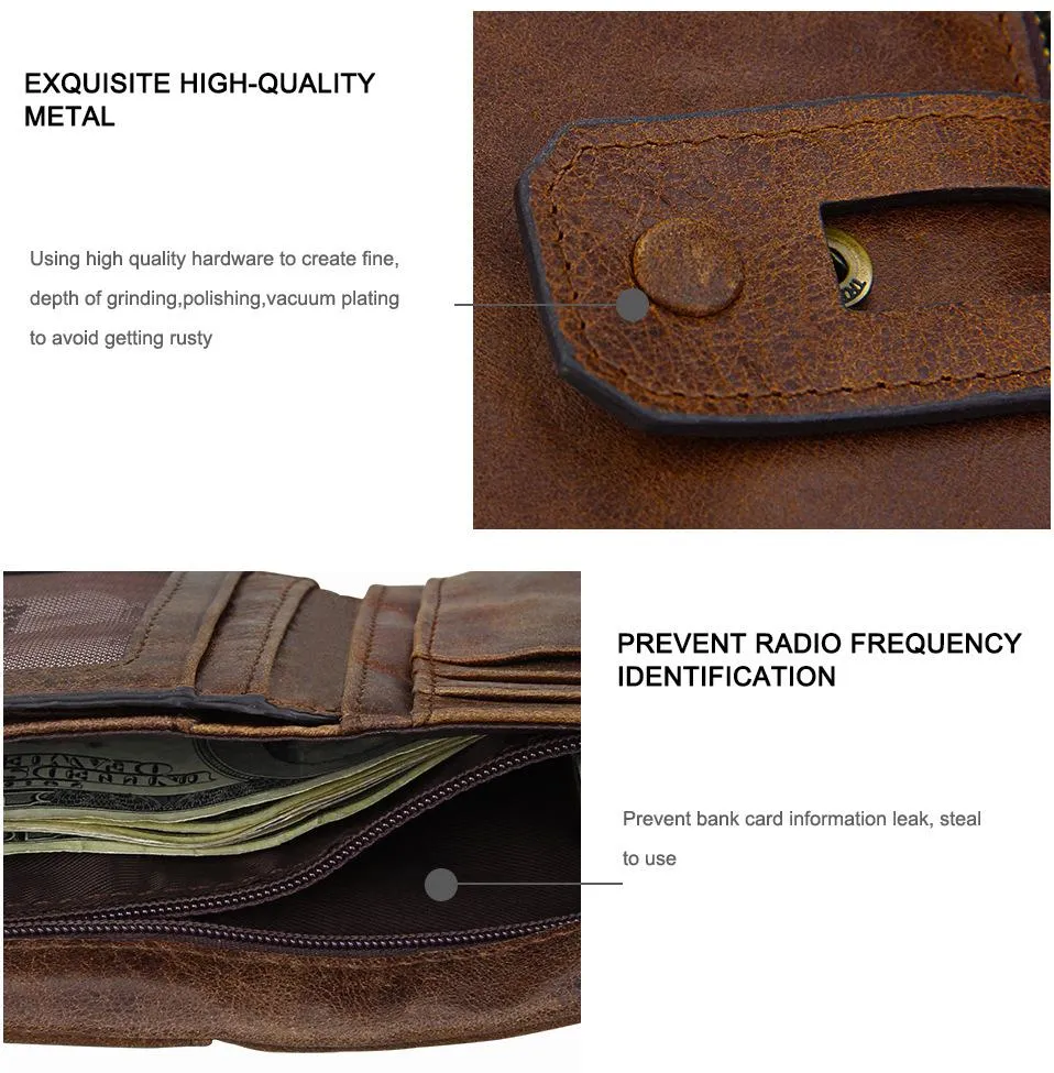 Men Genuine Leather Wallet with Anti-Magnetic Anti-Theft RFID Protection Lining
