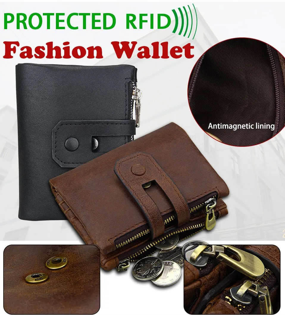 Men Genuine Leather Wallet with Anti-Magnetic Anti-Theft RFID Protection Lining