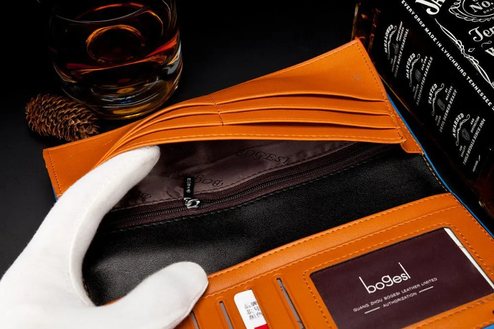 Men wallets famous brand mens long thin wallet male money purses with Flip up ID Window thin long korean walet purse