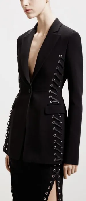 'Merrie' Lace-up Black Blazer
