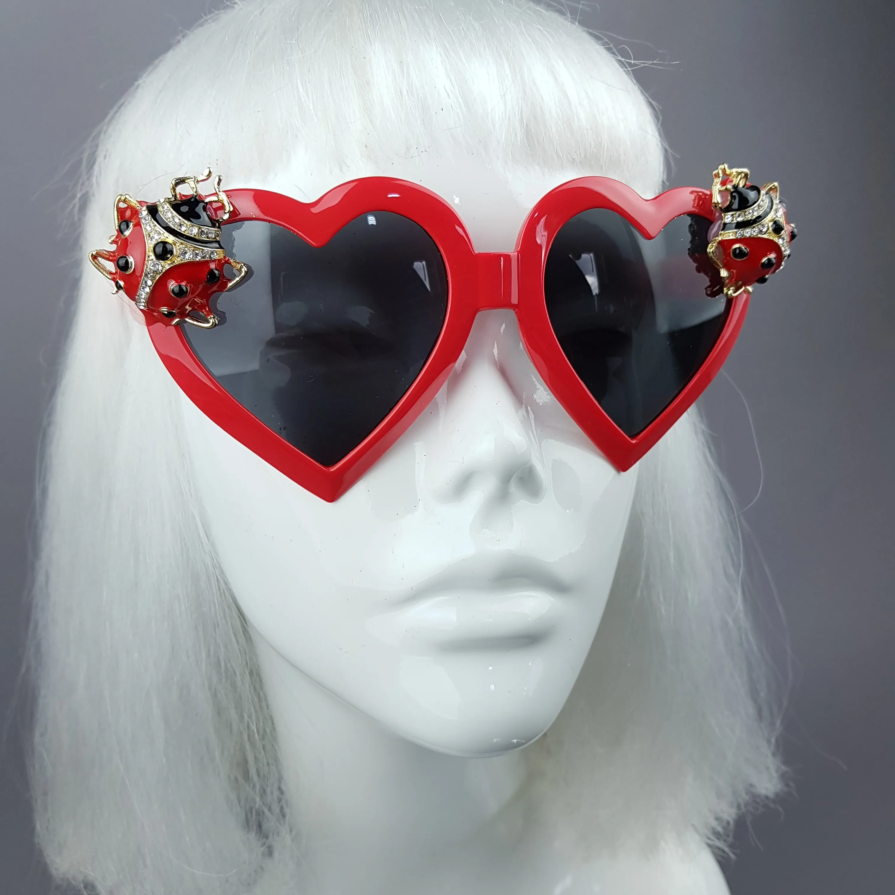 "Angelica" Jewelled Ladybird Heart Shaped Sunglasses